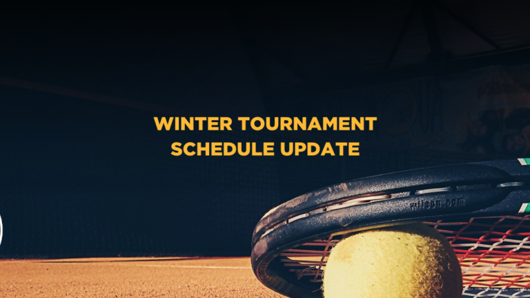 Graphic displaying the text "Winter tournament schedule update"