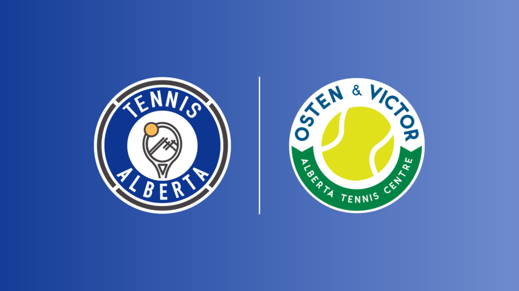 Tennis Alberta's logo seen alongside Osten & Victor Alberta Tennis Centre's logo